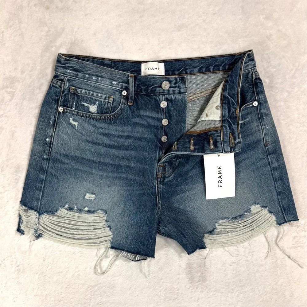 NWT Frame High Rise Vintage‎ Shorts Size 31 Denim Jean Cutoffs Northville Rips